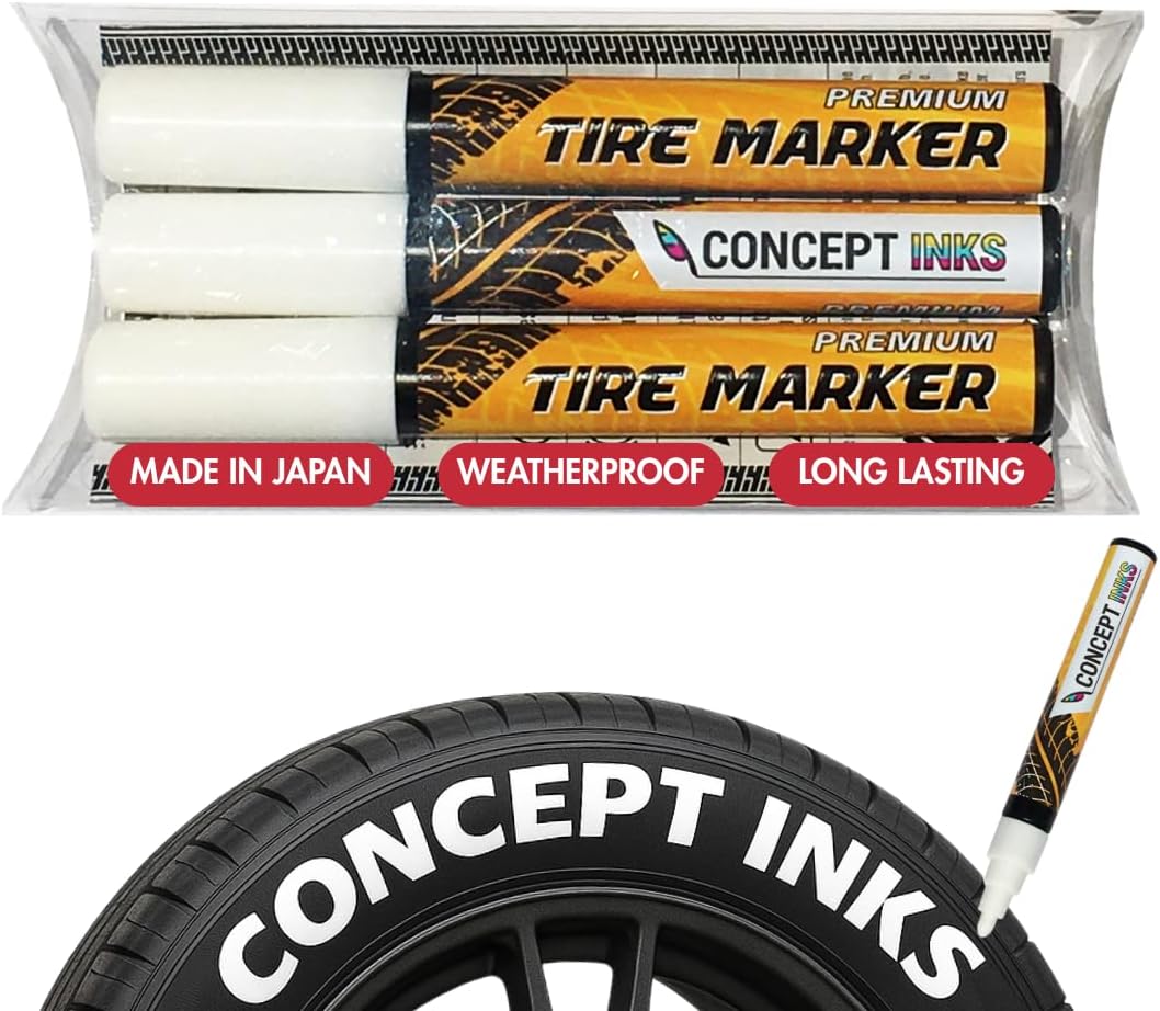 Premium Tire Marker Pens, White Waterproof Paint Markers For Car Tire Lettering, Made In Japan (3 Pack-White)