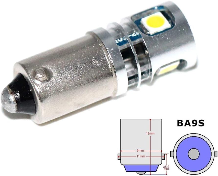 PHINLION 500LM Super Bright 3030 5-SMD 12V 24V BA9 BA9S 53 57 1889 1891 1895 64111 T4W LED Car Light Bulb for Interior Map Reading Dome Glove Box Instrument Panel Lights, 6000K Xenon White