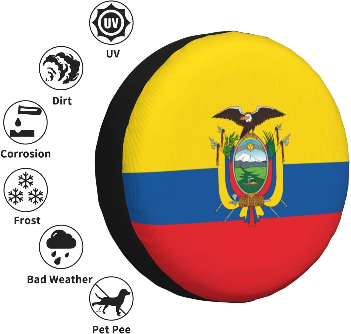 Flag of Ecuador Print Universal Spare Tire Cover for RV, Jeep | Wheel Protector Fits Rv, Trailer, Jeep, Shield Tires From Sun, Dirt And Rain For Outdoor Storage