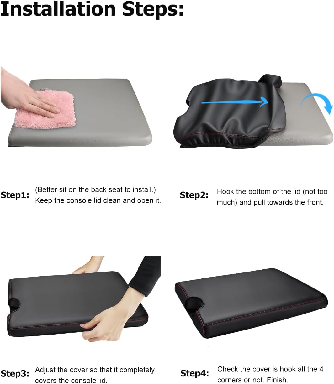 INTGET Center Console Armrest Cover for 2026 Ford F150 Accessories 2015-2023 2024 2025/for F250 F350 F450 F550 2017-2026 40/20/40 Jump Seat Car Arm Rest Lid Seat(black stitches, 2015-2026 Jump Seat)