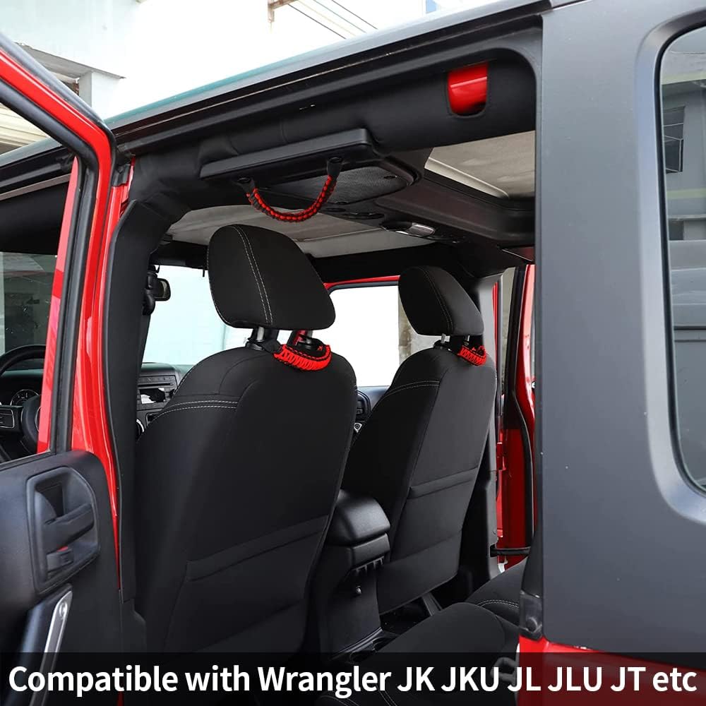 4 x Paracord Grab Handles Compatible with Wrangler JK JKU JL JLU JT Accessories Universal Roll Bar Grab Handles Replacement for Wrangler Grip Handle (Red)