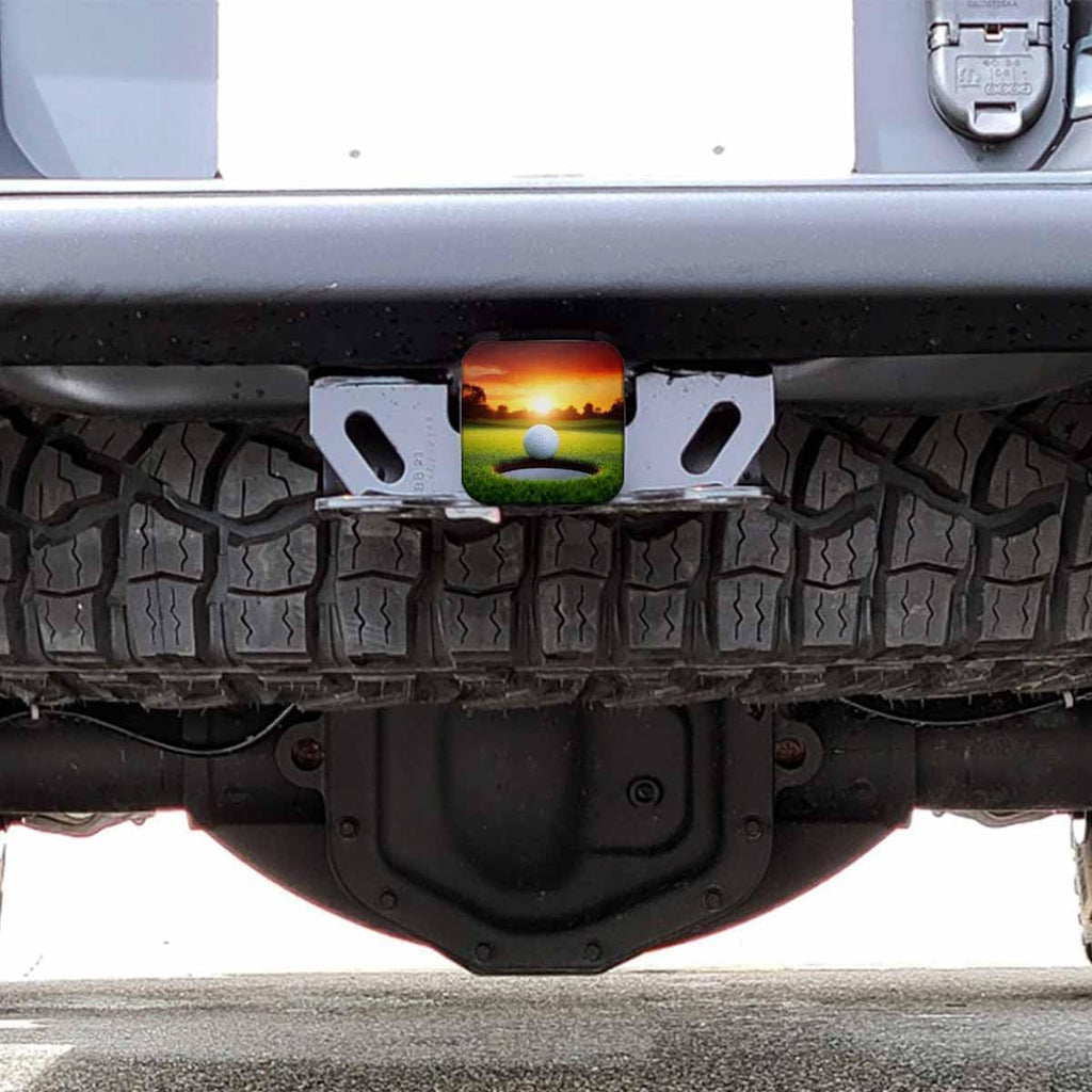 Golf Tube Hitch Cover 2 Inch Sport Golf Ball Grass Hole Sunlight Rubber Receiver Tube Hitch Plug for Cars, Square Hitch Plug Covers for Trucks