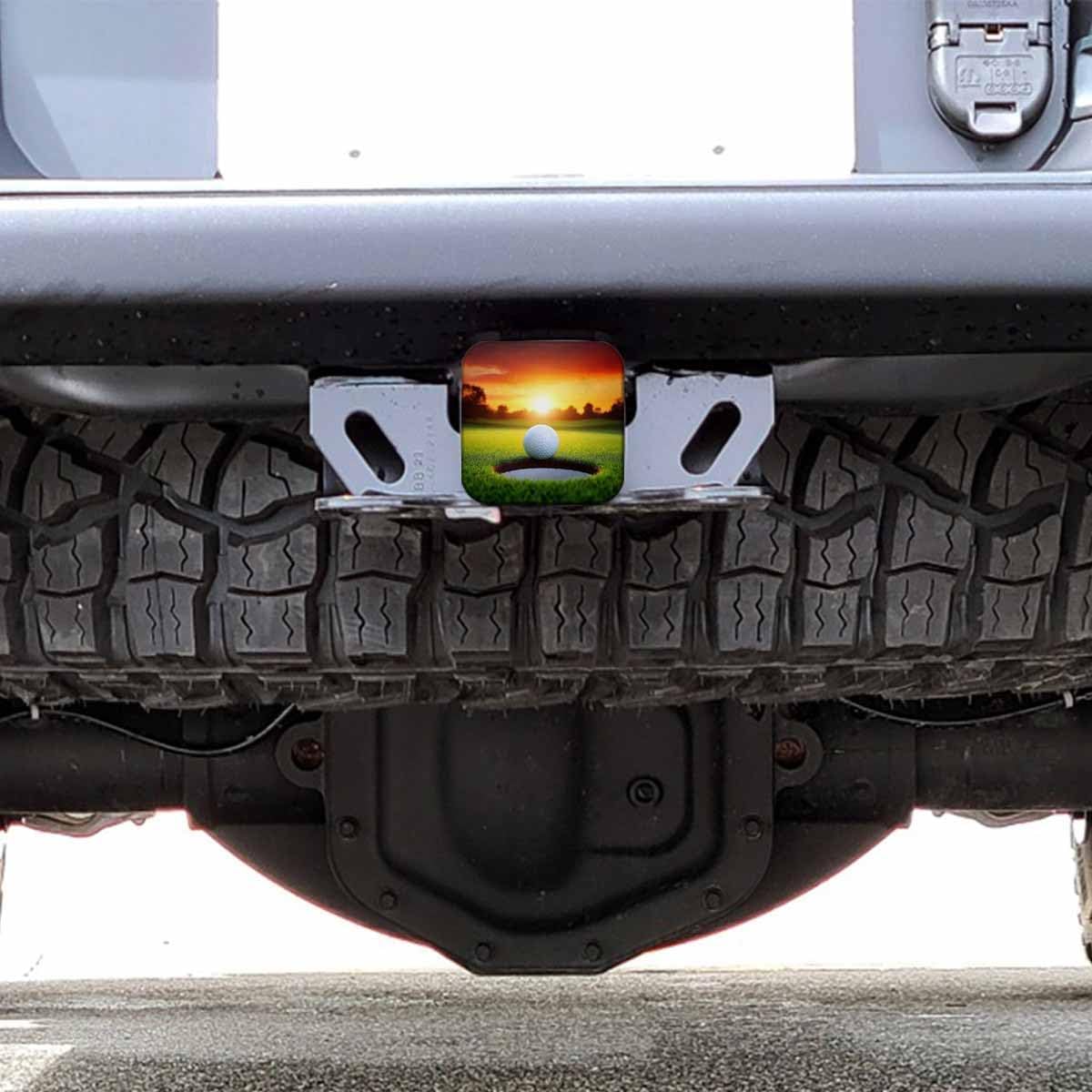 Golf Tube Hitch Cover 2 Inch Sport Golf Ball Grass Hole Sunlight Rubber Receiver Tube Hitch Plug for Cars, Square Hitch Plug Covers for Trucks