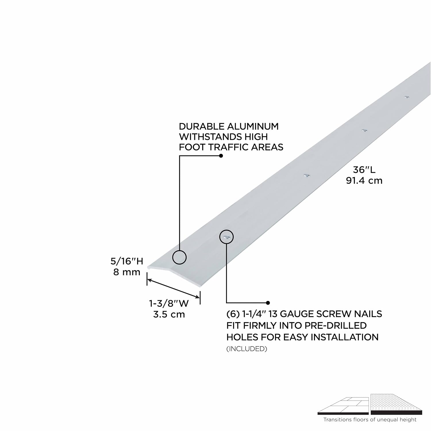 M-D Building Products 66092 1-3/8 In. X 36 In. Polished Aluminum Carpet Trim w/Screw Nails