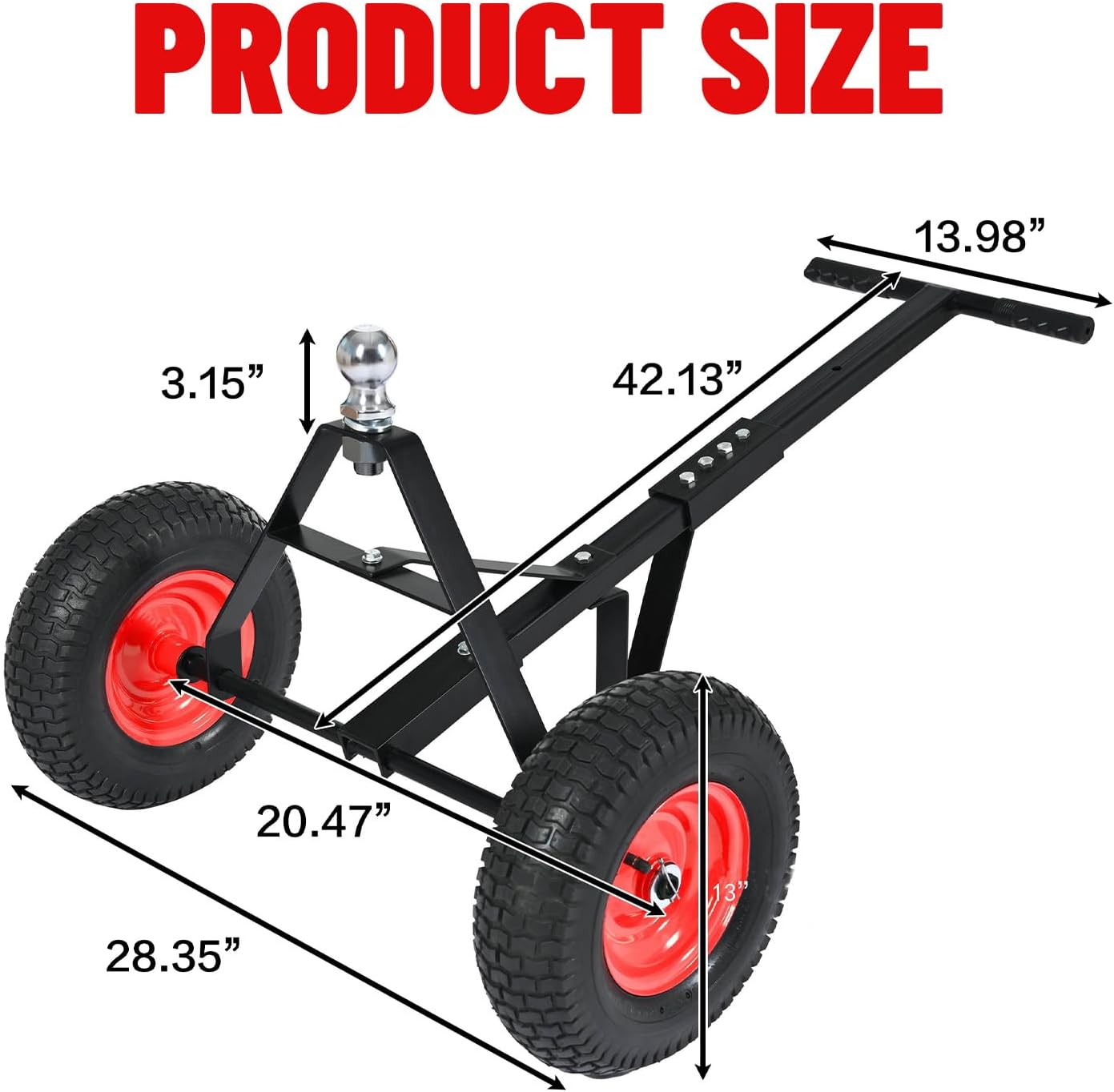 600 LB Load Capacity Trailer Dolly, Heavy Duty 2-Wheel Hand Trailer Mover with 2” Hitch Ball, Dual 13” Pneumatic Tires for RV, Boat & Utility Trailers