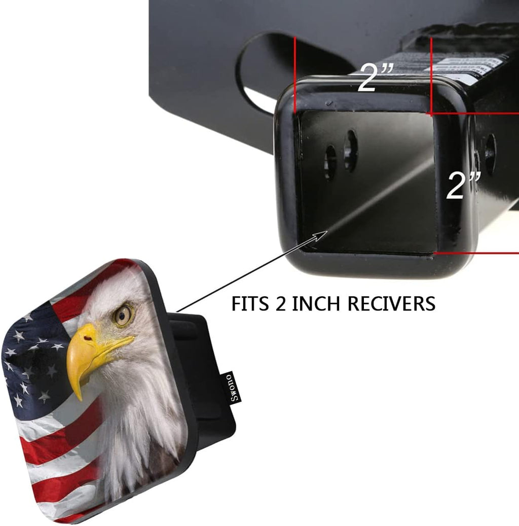 Swono Bald Eagle American Flag Tow Trailer Hitch Cover Plug Insert, Bald Eagle Waving USA Flag Sturdy Hitch Tube Covers Keep Trailer Hitch Receiver Tube Clean and Protected for Sedans Tractors Trucks