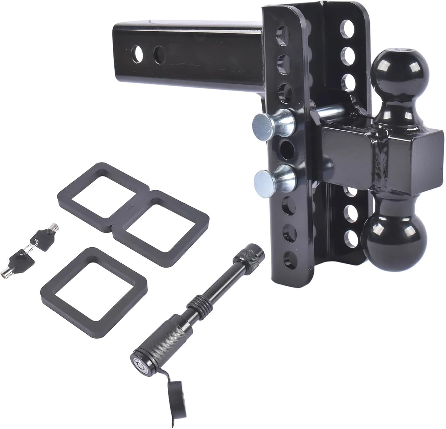 Adjustable 2.5" Trailer Hitch 6" Drop/Rise Dual-Ball 22,000 LBS GTW Locks