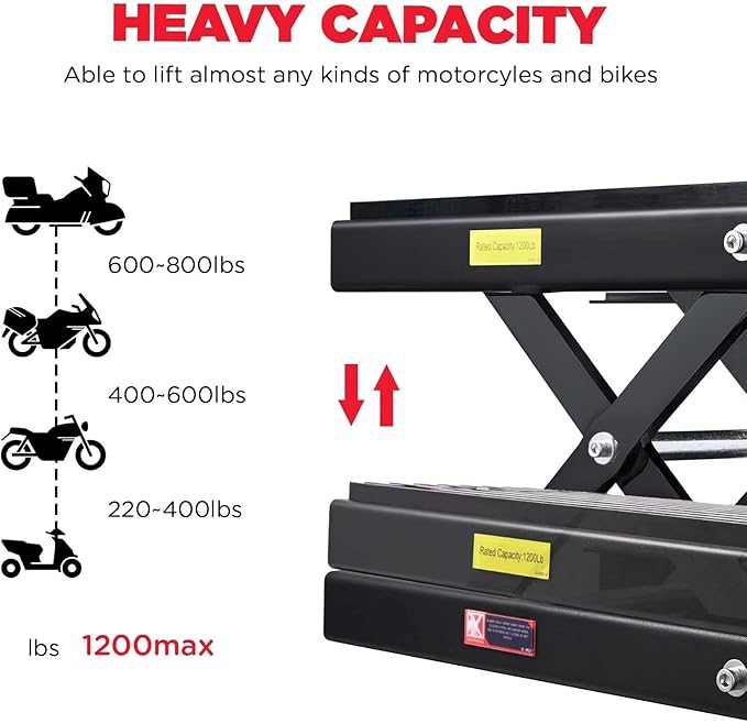 CXRCY 1200 LBS Motorcycle Lift Scissor Jack Black Upgraded Dirt Bike ATV - Image 4
