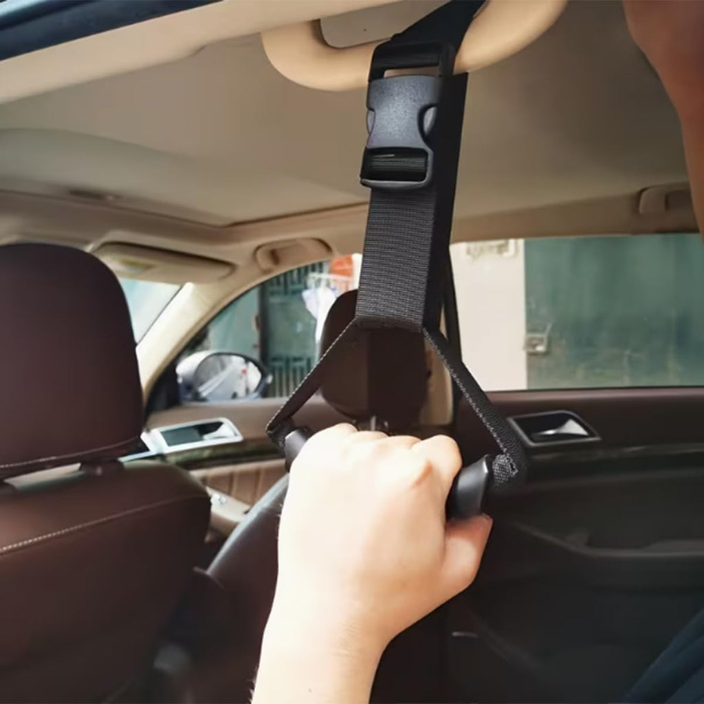 Car Door Handle Assist Strap, Adjustable Vehicle Entry Support Grab Grip Pouch Automotive Safety Cane Bar Accessory (Black)