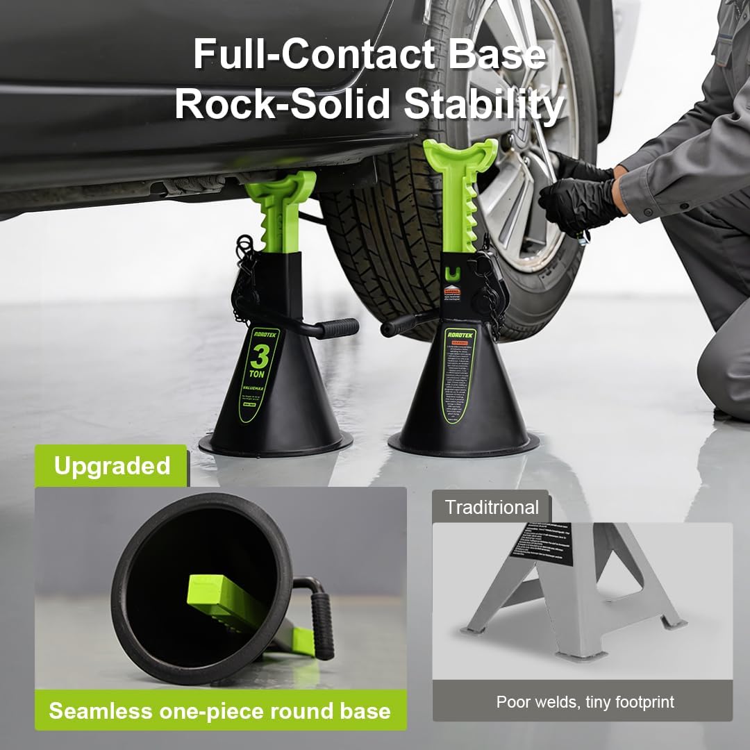 Jack Stands, 3 Ton (6,000 lbs) Heavy Duty Car Jack Stands with Seamless Round Steel Base, 10.8"-16.6" Adjustable with Double Locking, for Lifting SUV, Truck, and Car, 1 Pair