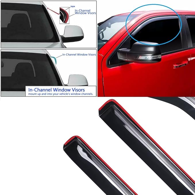 4Pcs Side Wind Vent Deflector, in-Channel Style Tape On Dark Smoke Shade Sun - Image 5