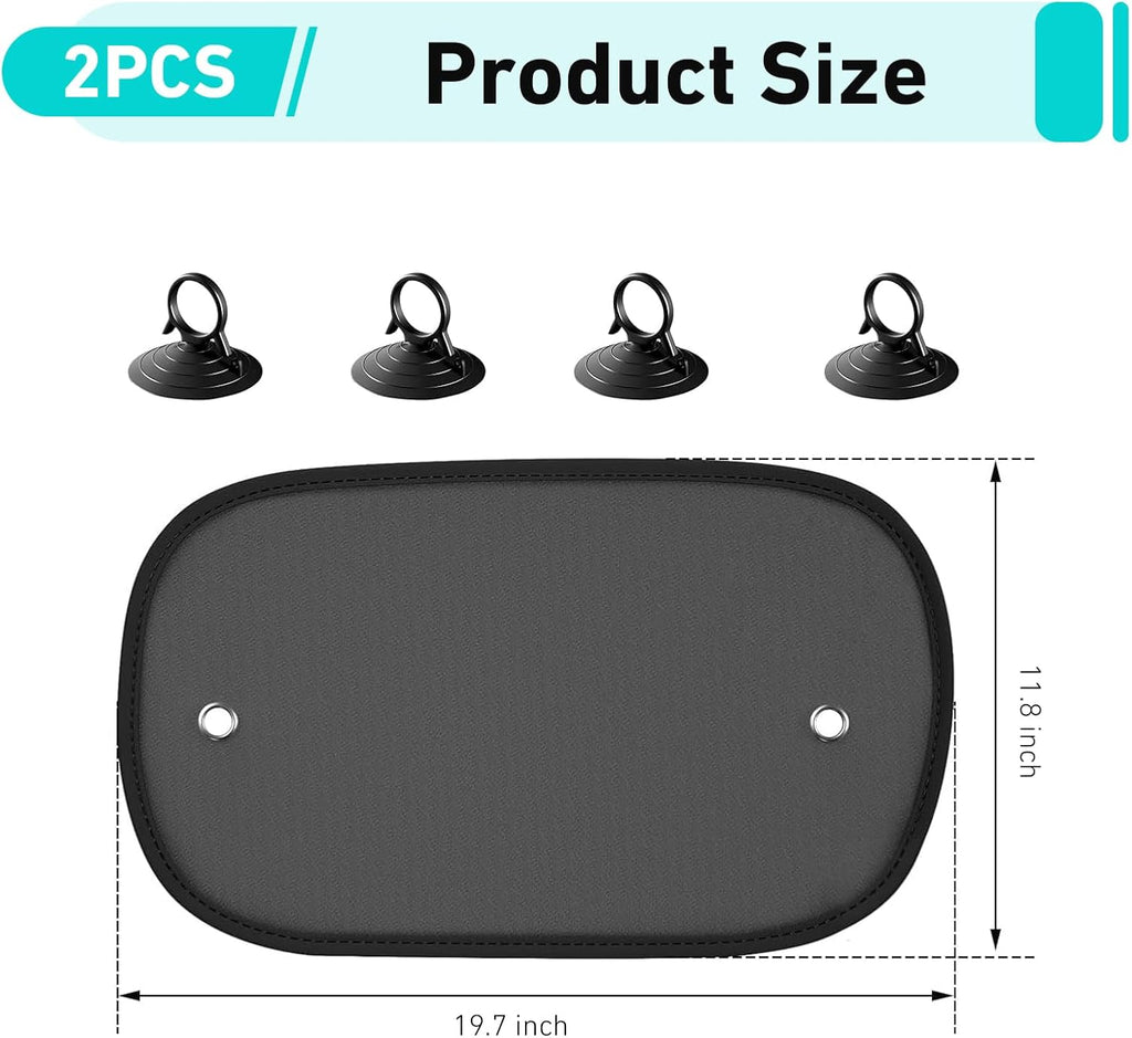 2 PCS Car Window Shades for Side Window, 19.7"x11.8" Mesh Side Window Covers, Cars Windows Sun Shade with Suction Cup, Fit for Most Cars (Black)