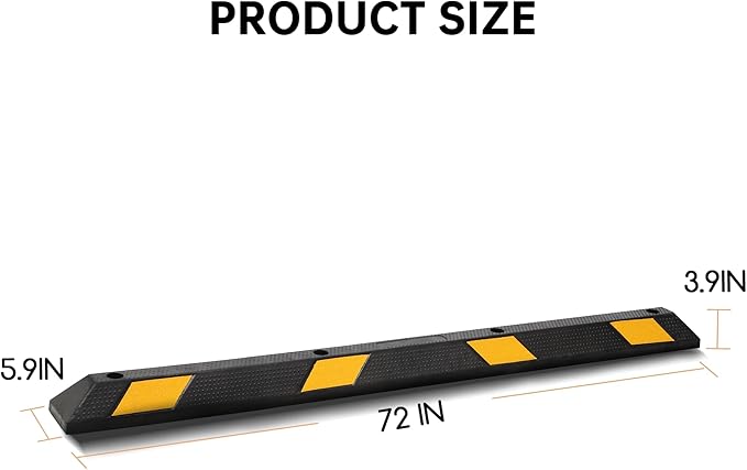 1-Pack 72" Rubber Parking Curb, Heavy Duty Long Garage Floor Wheel Stopper - Image 2