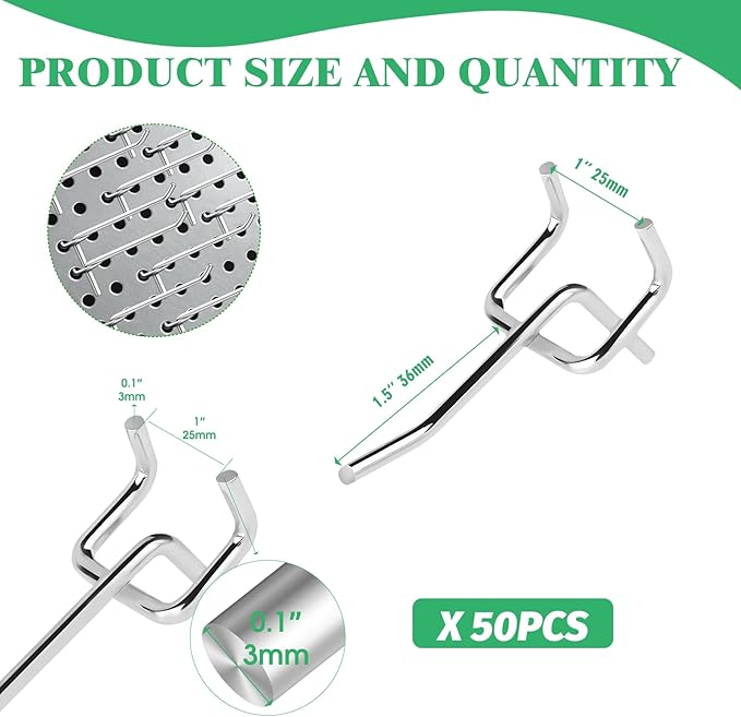50Pcs 2"/5CM Pegboard Hooks Assortment Set, Metal Peg Board Hooks - Image 2