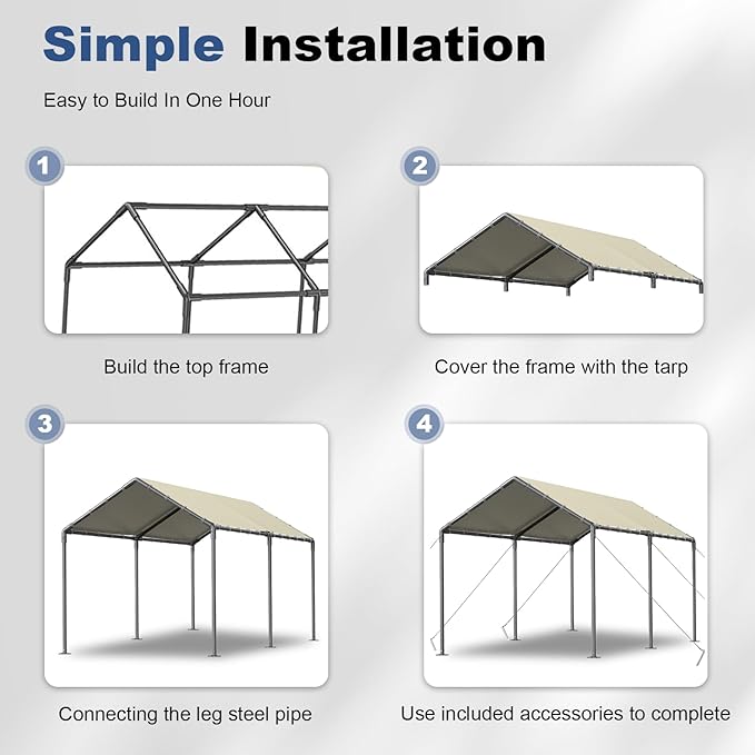 Grezone 10 x 20ft Heavy Duty Carport, Portable Car Tent Garage, All Season UV - Image 6