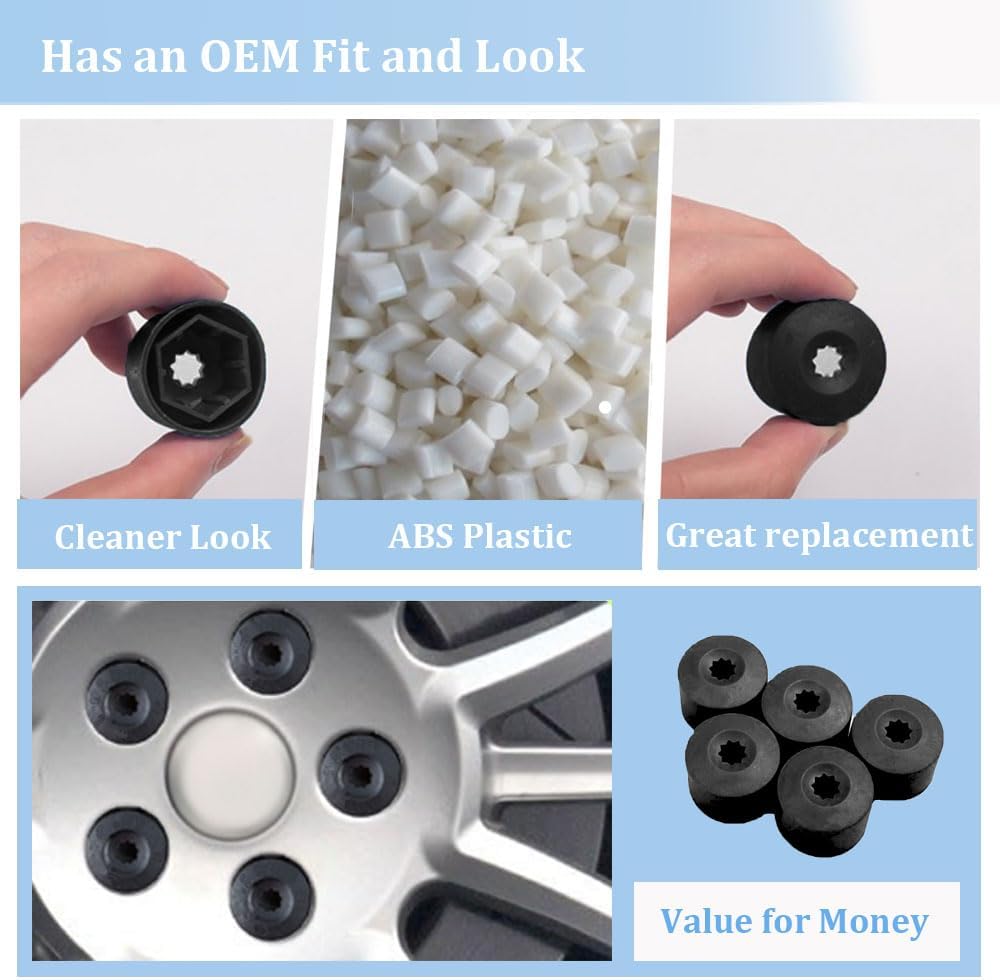20pcs 17mm Wheel Lug Nut Covers Caps + Removal Tool Replacement for VW Lug Nut Cover Jetta Beetle Passat GTI CC Wheel Bolt 1K0 601 173 (Black)