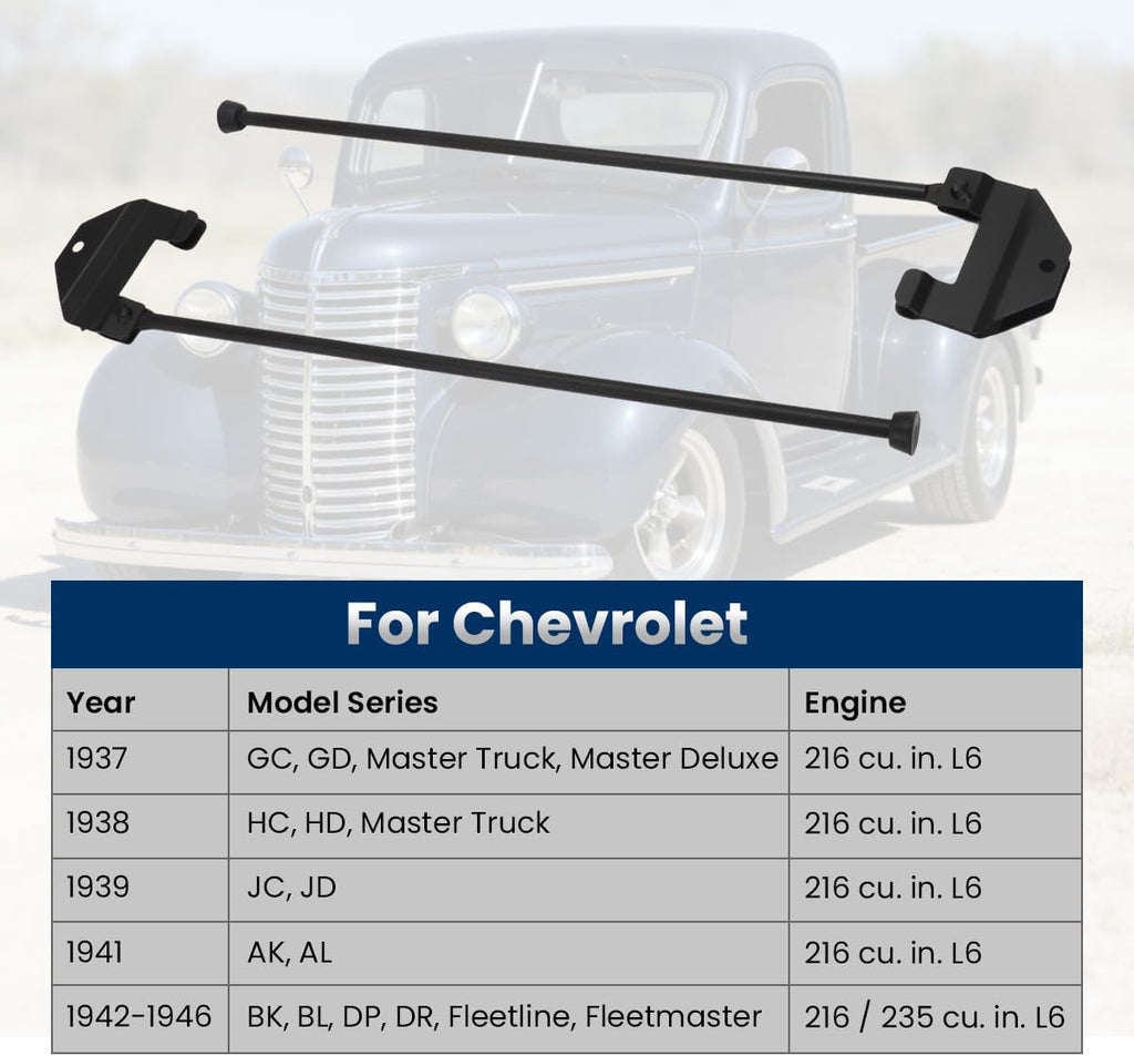 MOTOQUEEN Hood Support Rod Kit for 1937-1946 Chevy GMC Truck, Steel Folding Hood Prop Rod, Powder Coated Black, Easy Install