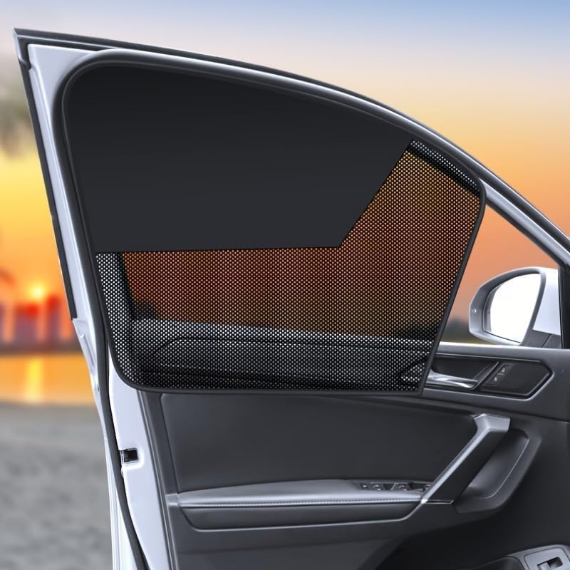 2Pcs Car Window Sun Shade Mesh Screen Magnetic, Car Camping Window Cover UV Protection Privacy Blackout Side Window Screen for Camping Travel SUV Truck Car Camping Accessories Foldable Portable