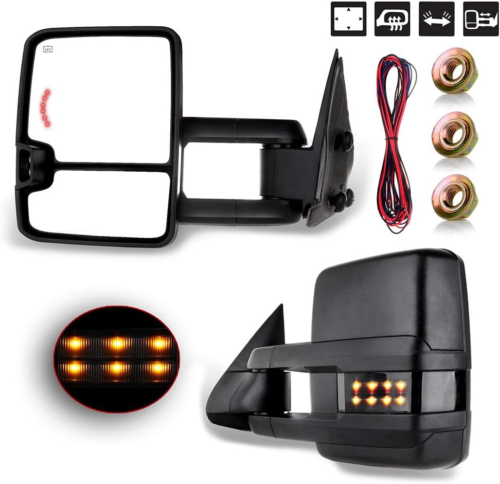 A Pair Heated Towing Mirrors Fits 1999-2002 for Chevy Silverado for GMC Sierra 1500/2500, Power Adjusted View Mirror with LED Turn Signal Light