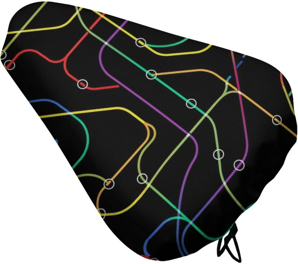 Bicycle Seat Cover Fits Stationary Cruiser Indoor Outdoor Padded Bicycle, Rainproof Waterproof Network Subway Art Bike Cushion Saddle Cover