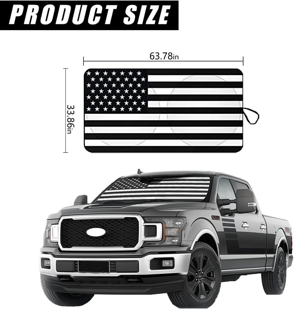 Ziciner American Flag Auto Windshield Sun Shade, 64"34" - Universal Car Accessory, Foldable Sun Heat Blocker and Keep Car Cool