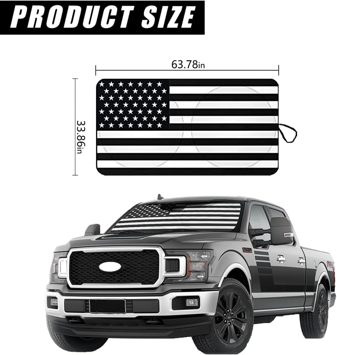 Ziciner American Flag Auto Windshield Sun Shade, 64"34" - Universal Car Accessory, Foldable Sun Heat Blocker and Keep Car Cool