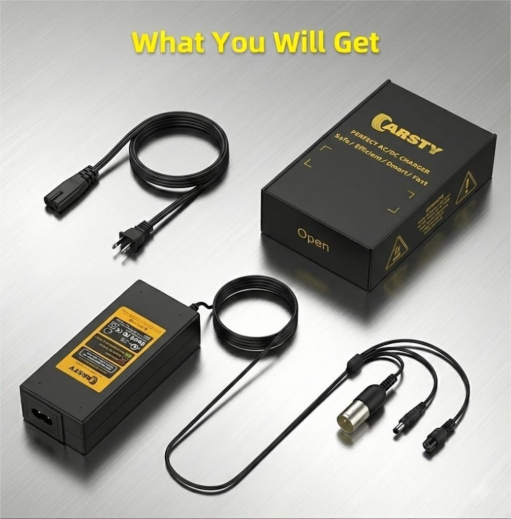 Carsty Hoverboard Charger 29.4V for Electric Scooter & Wheelchair | UL Certified Universal 3-in-1 fast charger for 29.4V devices. Compatible with hoverboards, scooters, wheelchairs.