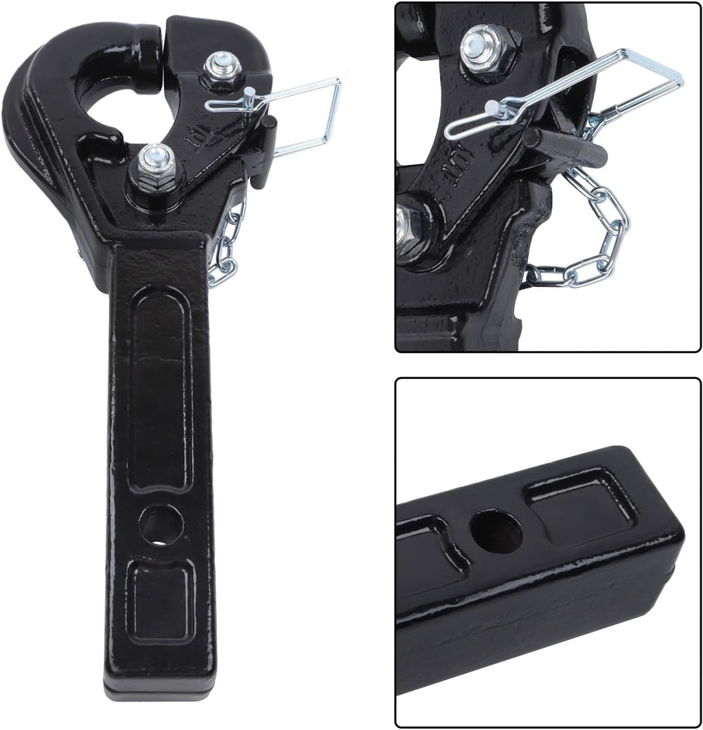 10-Ton Pintle Hitch for 2-Inch Receiver Hook Military Receiver 20000LBS Fits 2-1/2 in Lunette Ring Gloss Black Powder Coat