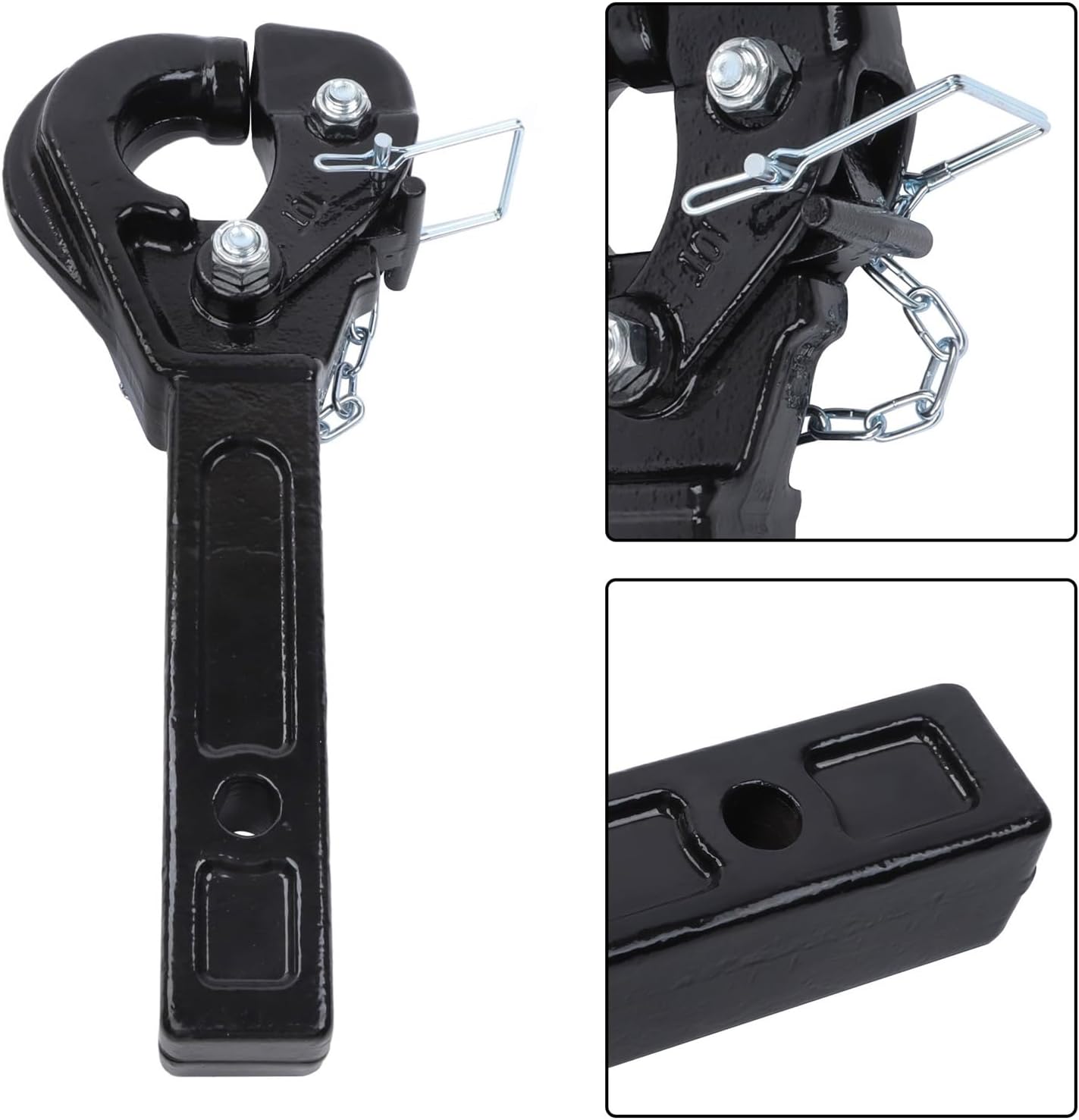 10-Ton Pintle Hitch for 2-Inch Receiver Hook Military Receiver 20000LBS Fits 2-1/2 in Lunette Ring Gloss Black Powder Coat
