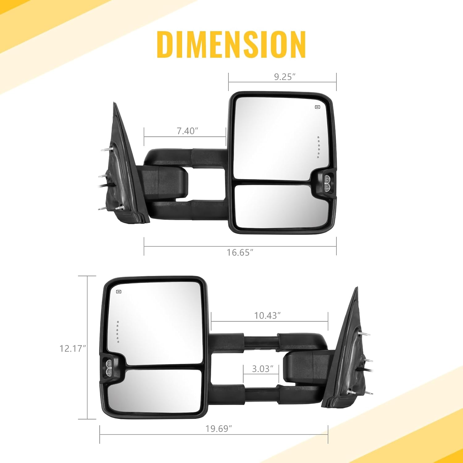 Towing Mirrors Compatible with 2014 2015 2016 2017 2018 Chevy Silverado GMC Sierra 1500 2500 HD 3500 HD with Power Glass LED Arrow Turn Signal Backup Lamp Running Light Heated Extendable Pair Set