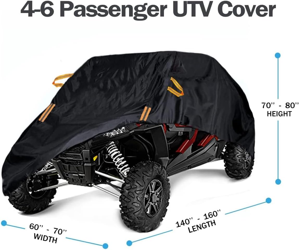 UTV Cover Waterproof Heavy Duty 4-6 Seater Cover Black Oxford Cloth Protection Covers for Polaris RZR Mahindra Can-Am Defender All Weather Side by Side Cover UTV Accessories
