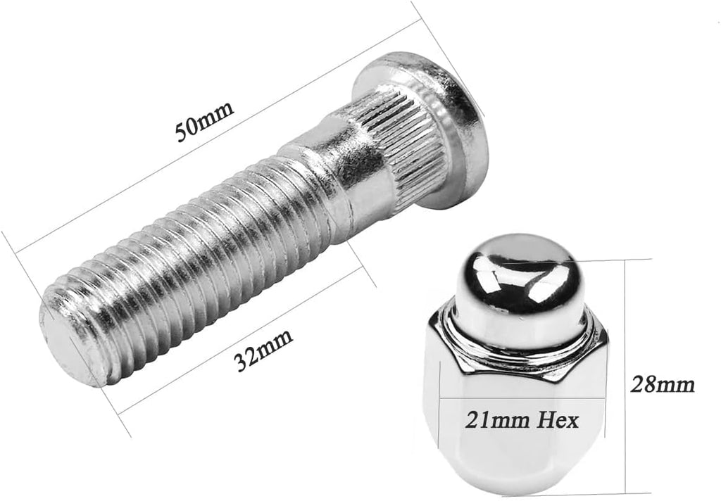M12x1.5 Chrome Wheel Lug Stud Nut Set Compatible with Hyundai Sonata Elantra Tucson Santa Fe Genesis Sorento Veloster Kia Accent Sedona Forte Optima Sportage Rio Soul (8PCS)