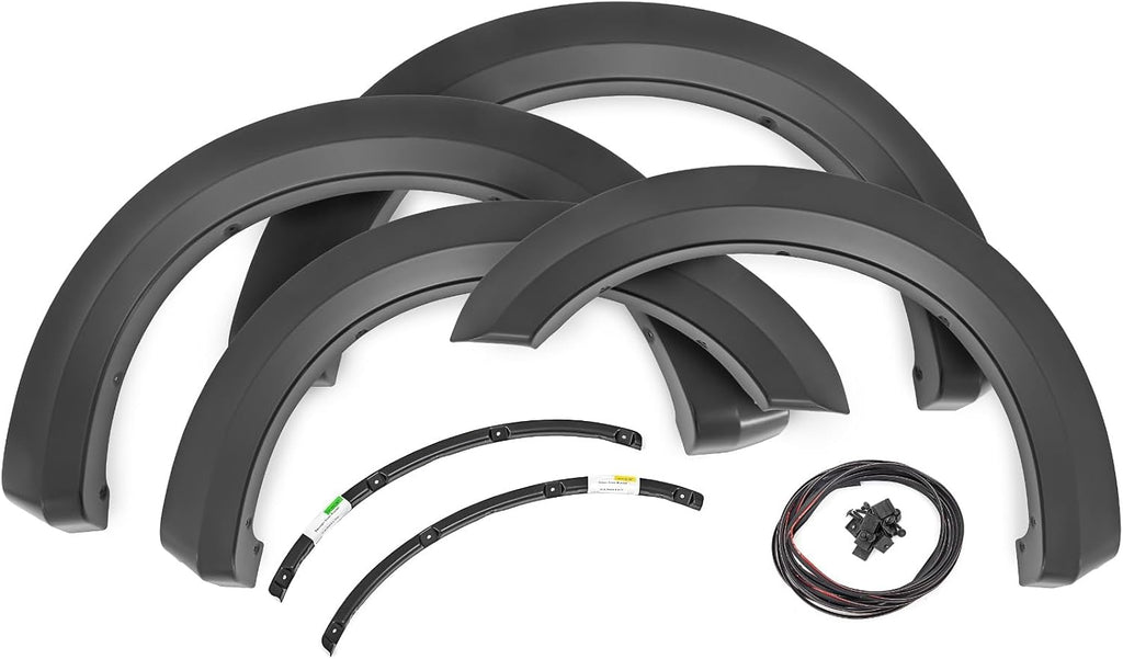 Rough Country Sport Fender Flares for Ford F-250/F-350 Super Duty (2017-2022) - 1" Tire Coverage, 7" Height, UV-Resistant ABS, Paintable Matte Black