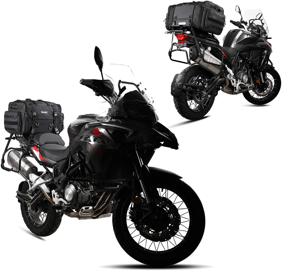 Rhinowalk Motorcycle Tail Bag Expandable Motorcycle Travel Luggage 60L Waterproof All Weather/Trunk/Rack Bag with Sissy Bar Straps-Black
