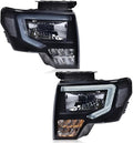 PIT66 LED DRL Headlights Assembly Fit 2009-2014 Ford F150 faros delanteros | Smoke Lens, Black Housing, Clear Reflector, Driver & Passenger Side Head Lamps