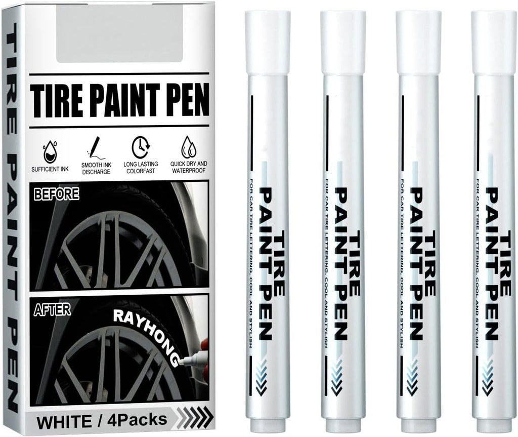 4Pieces Paint Pen for Car Tires, White Paint Pen Waterproof Tire Marker Lettering Paint Pen