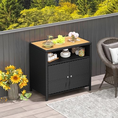 tangkula rattan outdoor storage cabinet, patiojoy outdoor cabinet, main product view