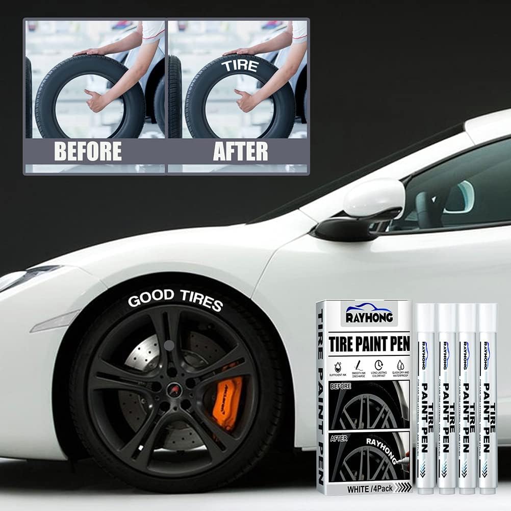 Tire Paint Pen, 4 Pack White Marker Pen Tire Paint Marker Pen Oil Based Car Tire Tracing Pen for Auto Rubber Tyre (White)