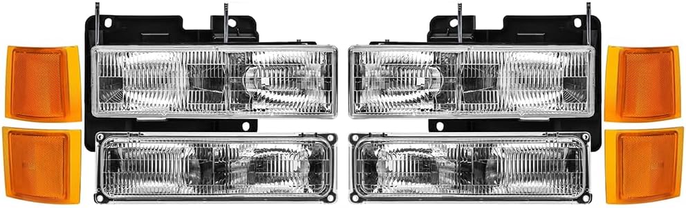 EPIC LIGHTING OE Spec-B Replacement Halogen Headlights Signal Lights Side Markers Black Trim Compatible with CHEVROLET 94-00 BLAZER TAHOE 94-02 C/K TRUCK 94-99 SUBURBAN - 8-Piece Combo