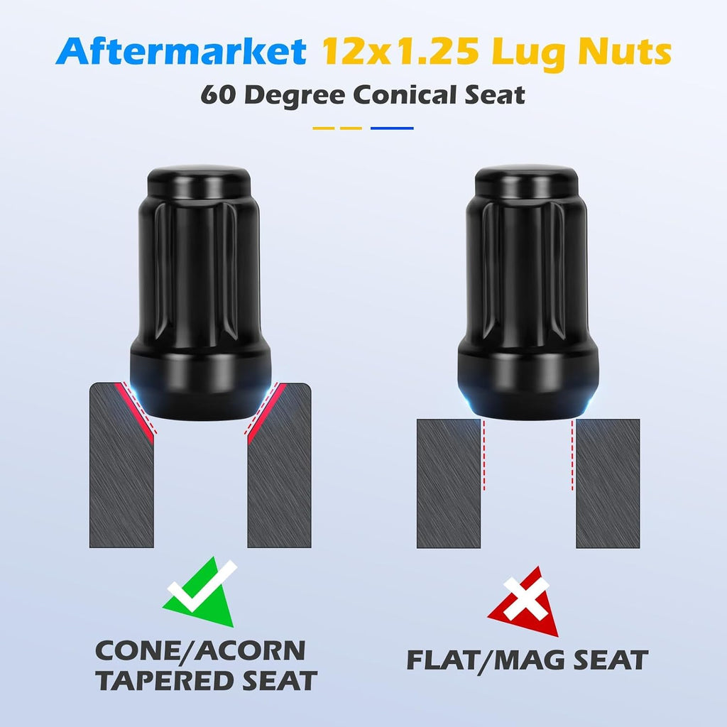 Dynofit M12x1.25 Black Lug Nuts Set for 350Z 370Z Altima Infinit Q50 Q60, 20pcs Closed End Spline Wheel Nuts fit Subaru Forester BRZ Outback WRX, 12mm-1.25 Conical Seat Lugnut for Aftermarket Wheel