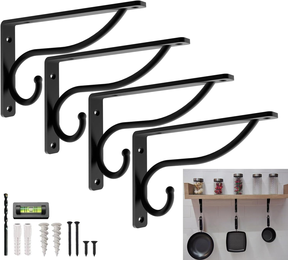 closet rod bracket, 6 inch hook shelf brackets, main product view