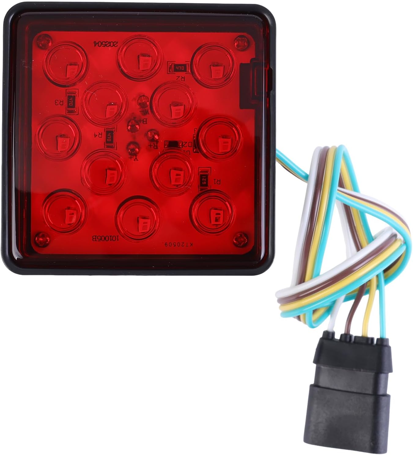 LED Trailer Light,12V Red Super Bright Red Lens Square Tail Light Trailer Hitch Receiver Cover Universal Brake Light Fits 2" Towing Receiver with 4-pin Adapter