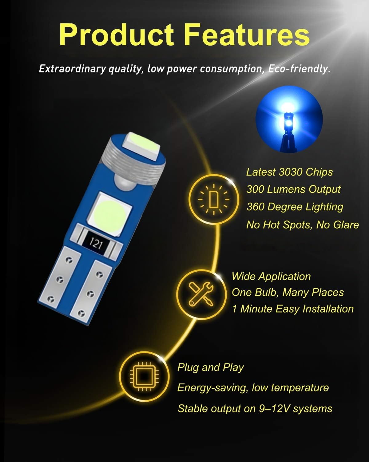 T5 LED Bulbs, Ice Blue Dashboards Speedometer Gauges Tachometers Ash Tray Shifter Lights, Plug and Play Interior LED Upgrade, 10pack