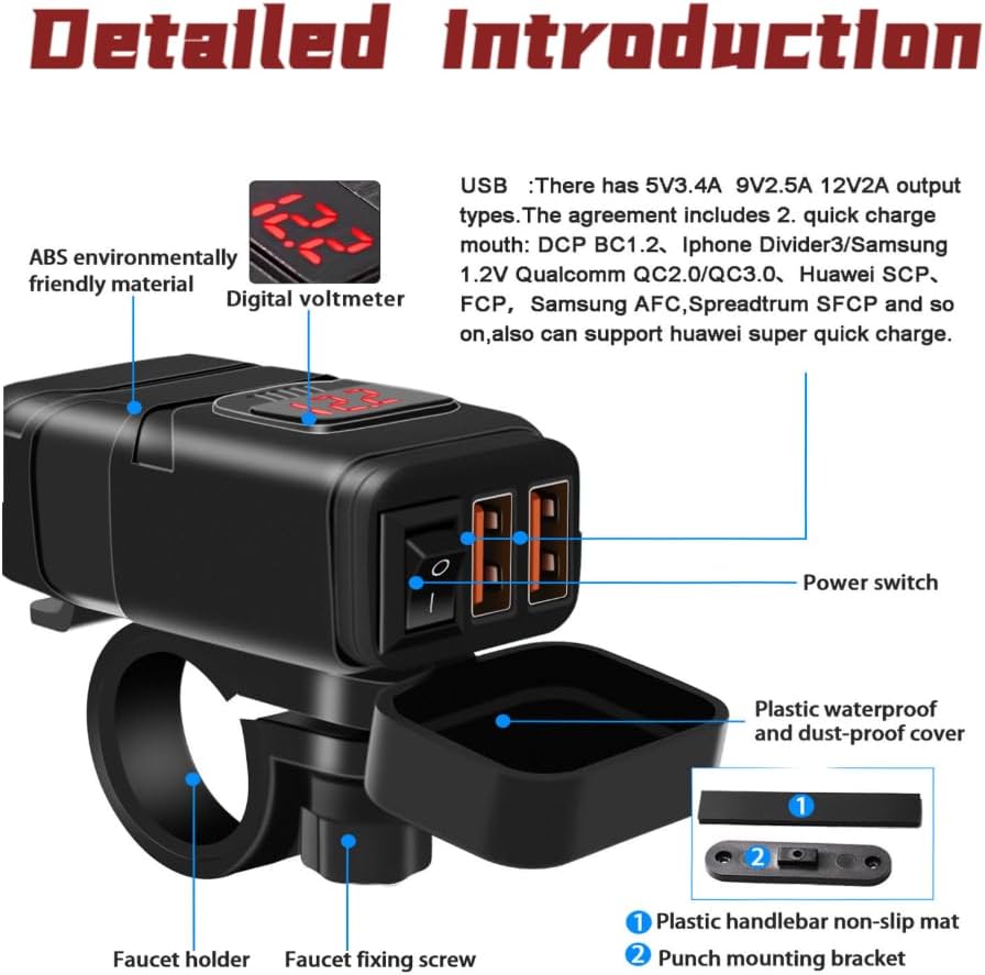 Motorcycle USB Charger for Triumph Bonneville T100 2001-2026,12V Dual-Port Fast Charging Waterproof and dustproof Motorcycle Phone Charger