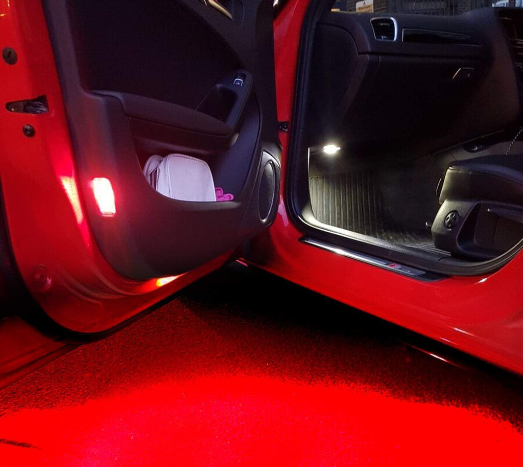 iJDMTOY Clear Lens Brilliant Red LED Footwell, Door Sill, Side/Under Door Lights, Compartment Glove Box or Trunk Cargo Lights, Compatible With Audi A1 A3 A4 A5 A6 A7 A8 Q3 Q4 Q5 Q7 Q8