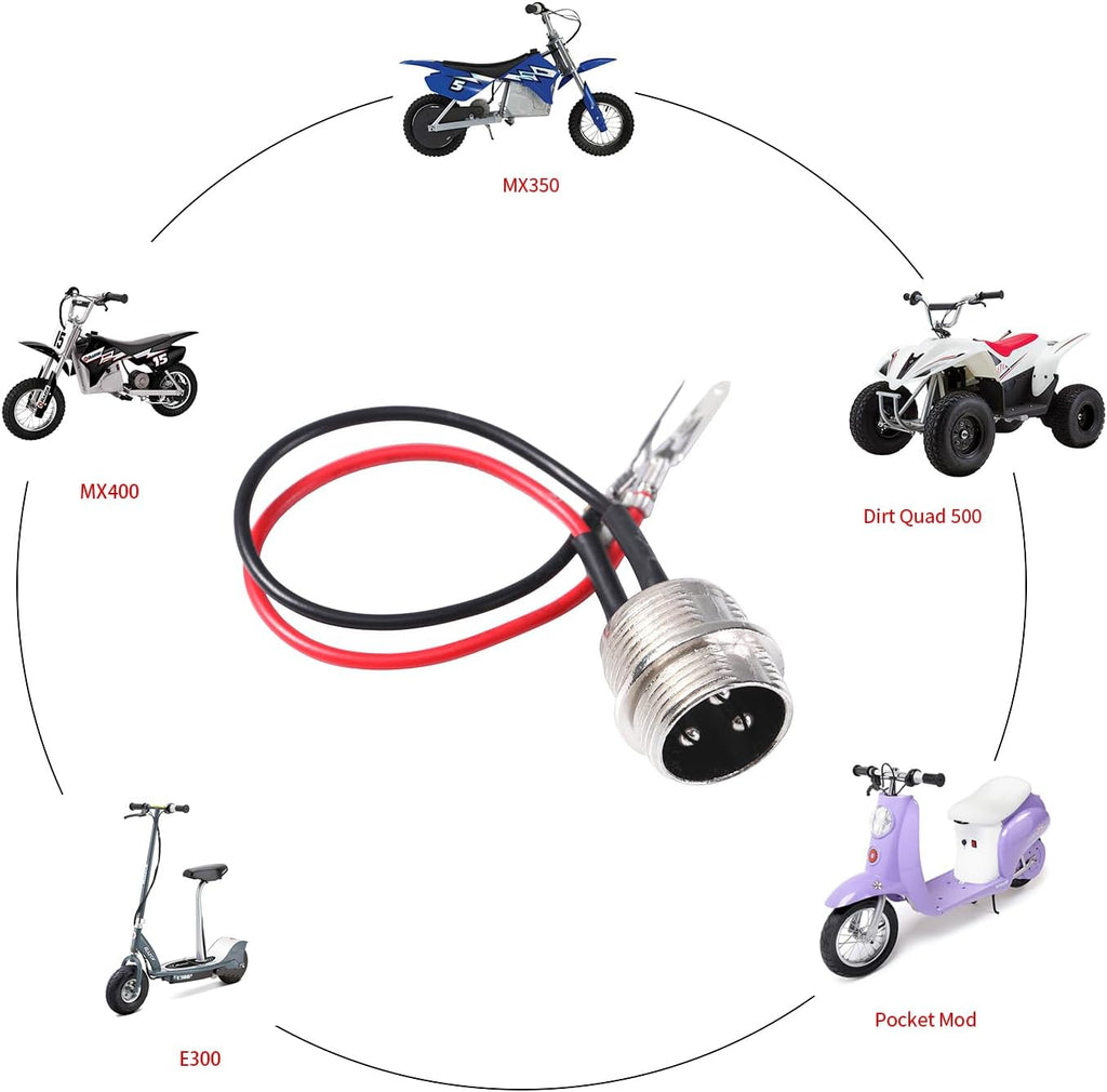 KAMIER 3 Pin Charger Port for Razor MX350 MX400 SX350 ZR350 Dirt Bike 4 Wheeler ATV Dirt Quad 500 Pocket Mod E325 E300 E300S E200 RX200 E200S E175 E100 Kids Electric Scooter Pocket Rocket Bike Parts