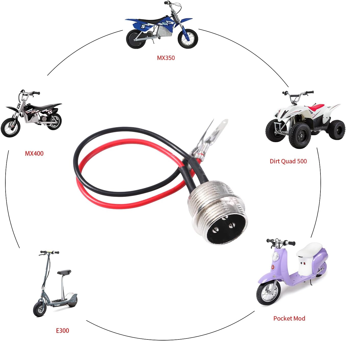 KAMIER 3 Pin Charger Port for Razor MX350 MX400 SX350 ZR350 Dirt Bike 4 Wheeler ATV Dirt Quad 500 Pocket Mod E325 E300 E300S E200 RX200 E200S E175 E100 Kids Electric Scooter Pocket Rocket Bike Parts