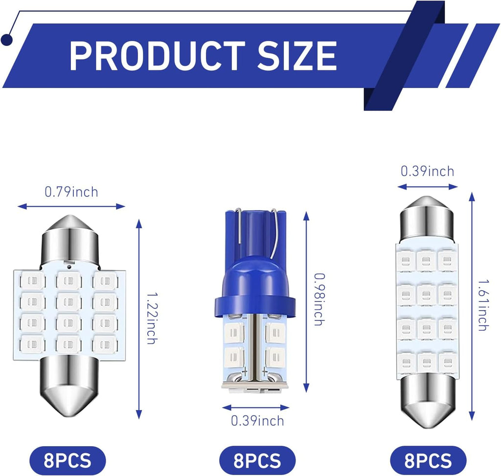 24PCS Car Interior LED Lights Kit Set, T10 31mm 42mm LED Interior Replacement Bulbs, Blue Interior Cars Light, for Dome Map License Plate Bulbs Door Side Marker Cornering (Blue)