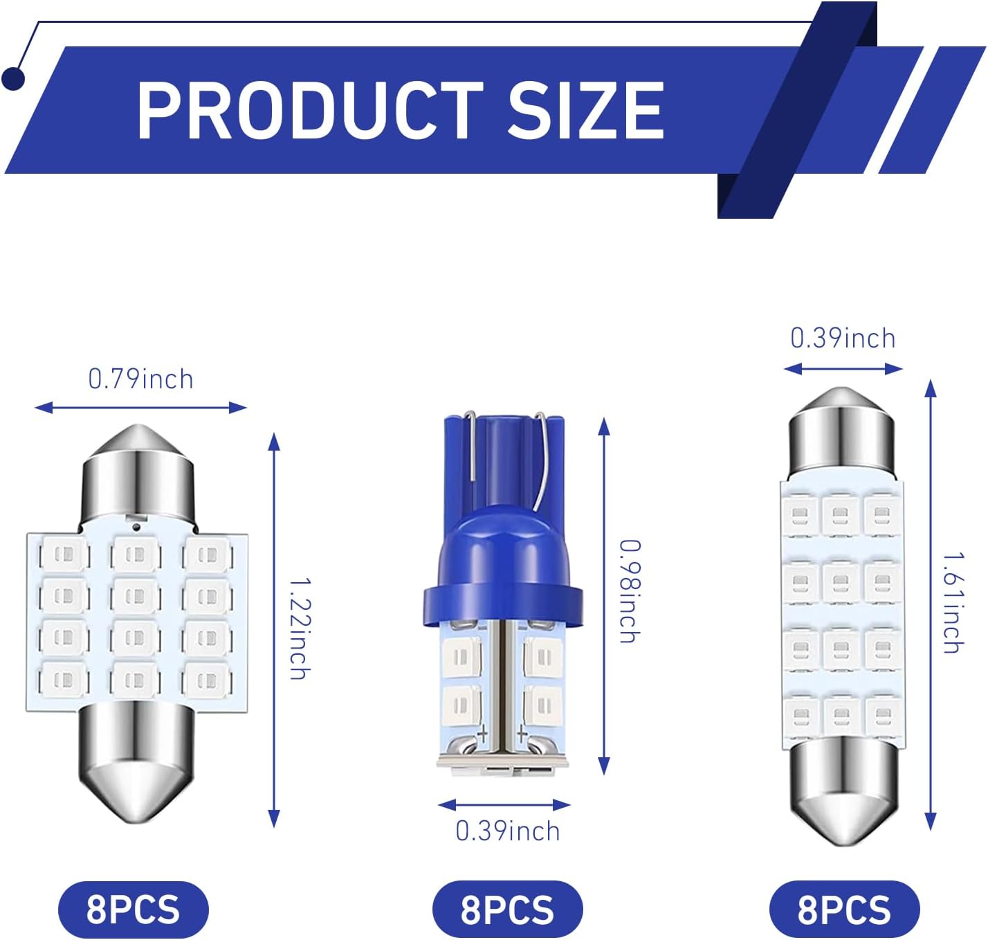 24PCS Car Interior LED Lights Kit Set, T10 31mm 42mm LED Interior Replacement Bulbs, Blue Interior Cars Light, for Dome Map License Plate Bulbs Door Side Marker Cornering (Blue)