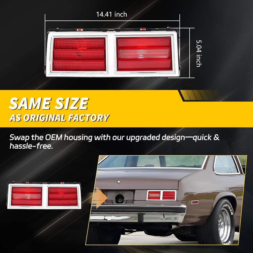 Tail Light Lamp Lens Compatible with Chevy II Nova 1975 1976 1977 1978 1979, [DOT Certified] [IP67 Waterproof] Rear Bumper Reflector Light Lens [No Bulbs], 2 PCS, Red Lens